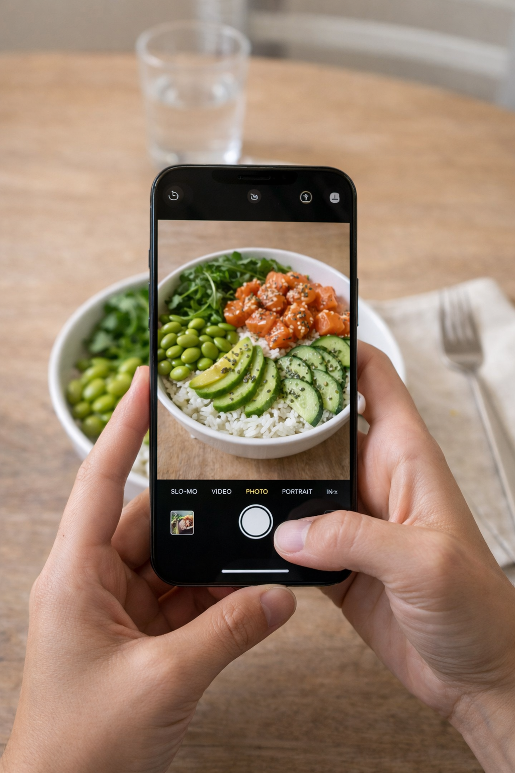 Phone camera scanning a bowl of food